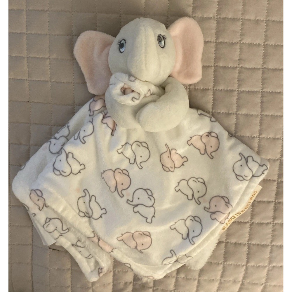 Blankets & Beyond Pink White Elephant Security Blanket Lovey